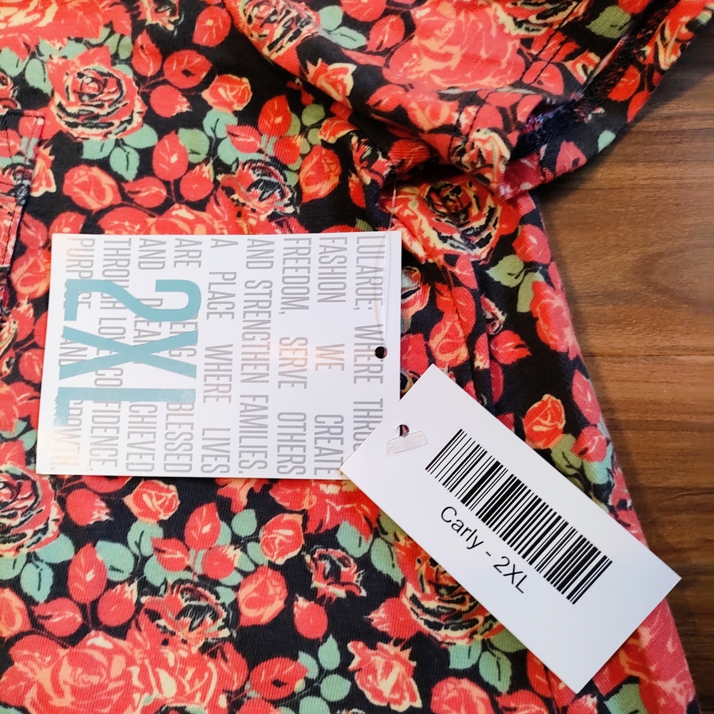 LuLaRoe 2XL Carly Orange and Pink A-Line High Low Dress - Picture 3 of 5